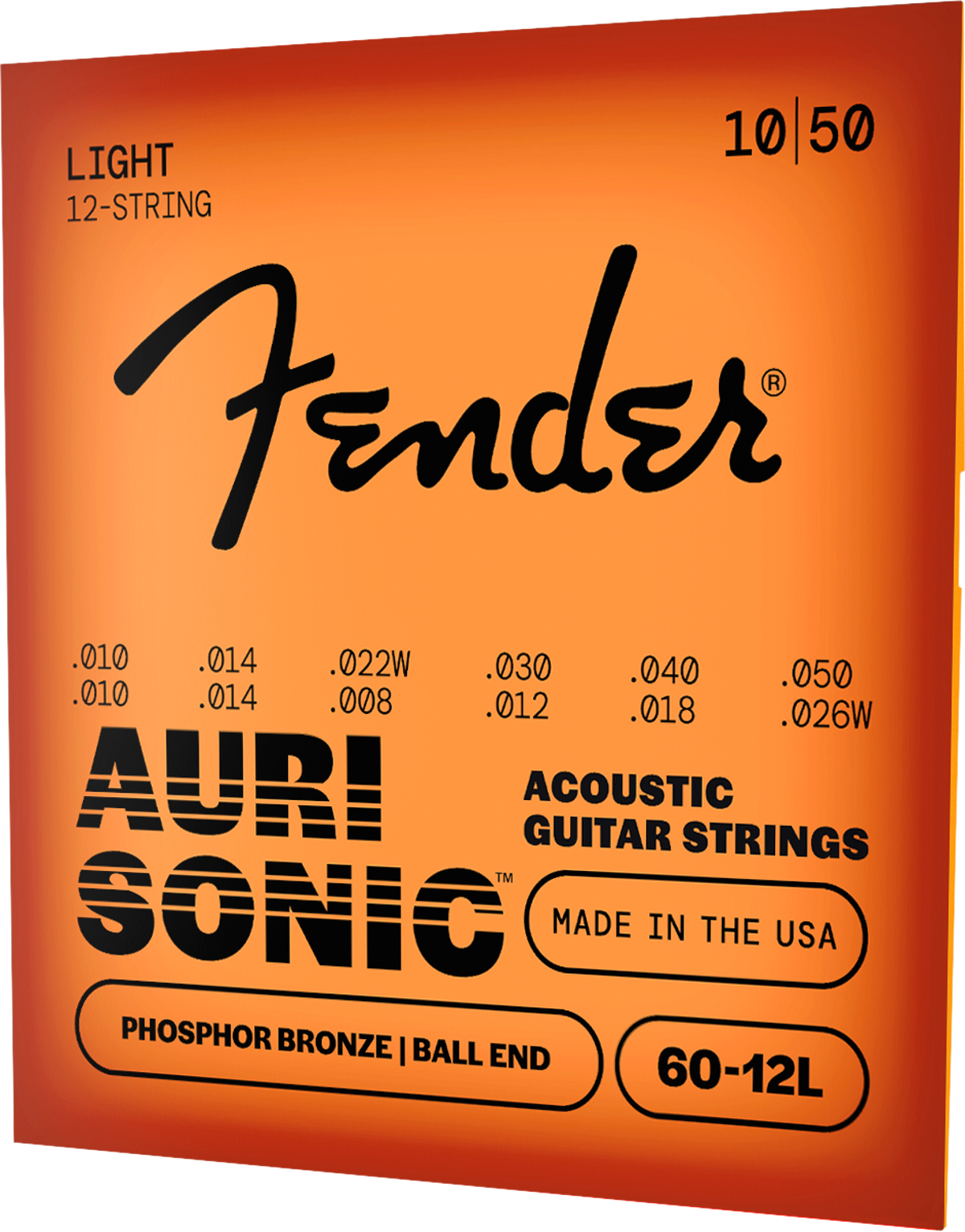 Fender Phosphor Bronze Acoustic Guitar Strings, Ball End, 60-12L .010-.048 Gauges, Set of 12