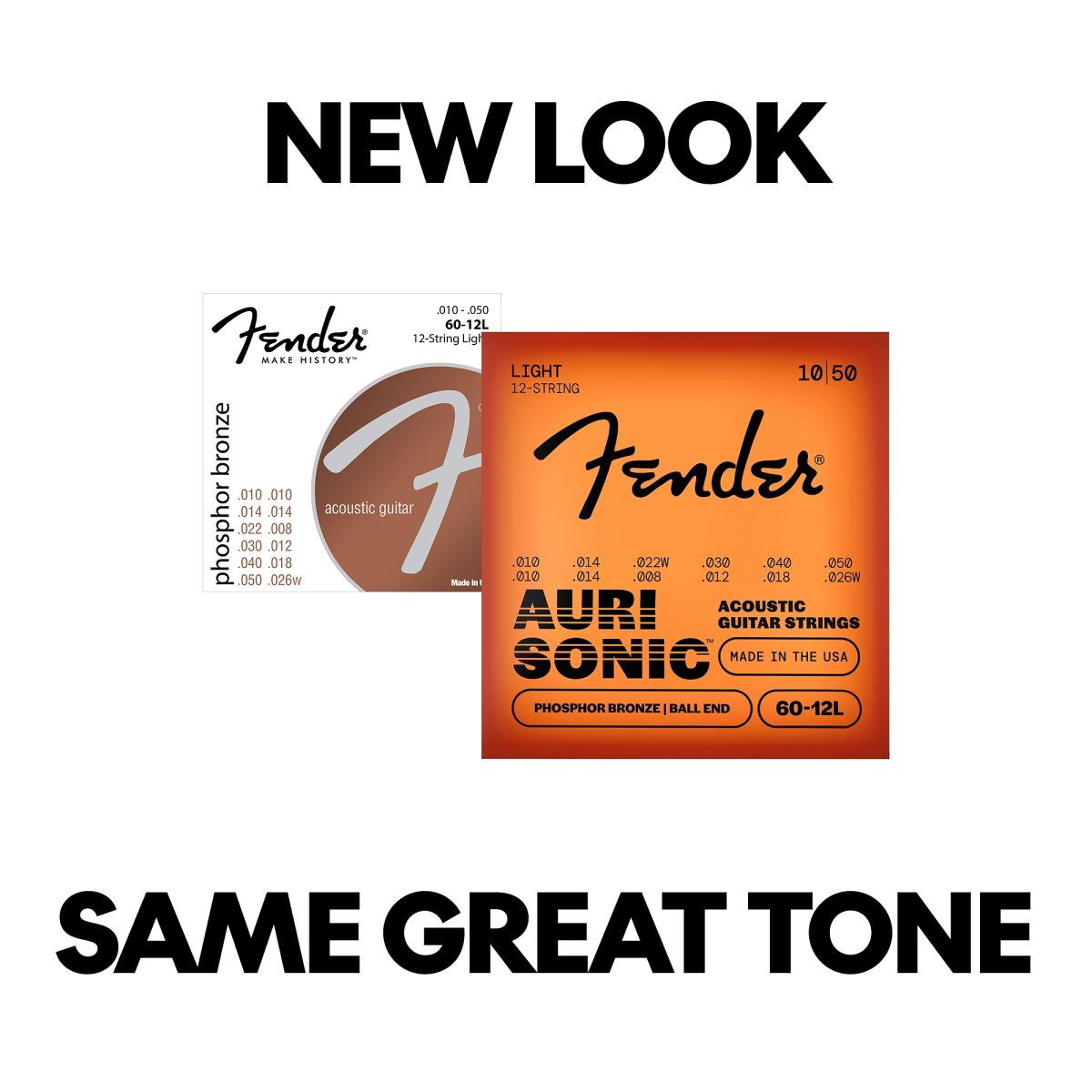 Fender Phosphor Bronze Acoustic Guitar Strings, Ball End, 60-12L .010-.048 Gauges, Set of 12