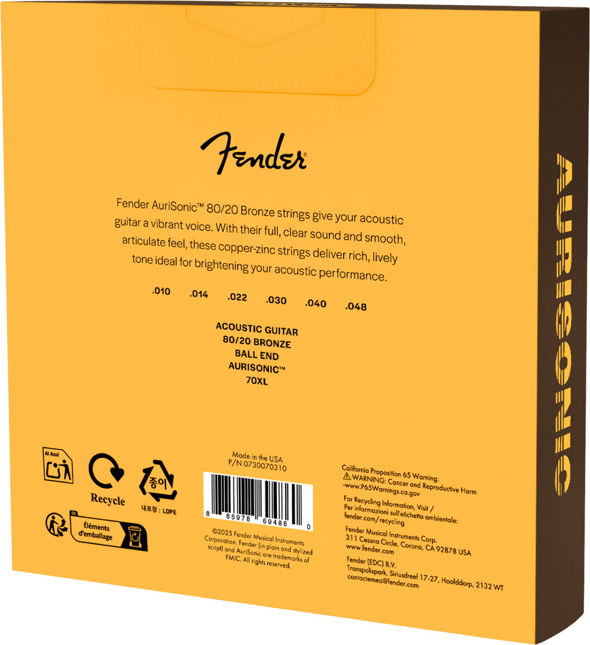 Fender 70XL Ball End 80/20 Bronze Acoustic Strings, 10-48