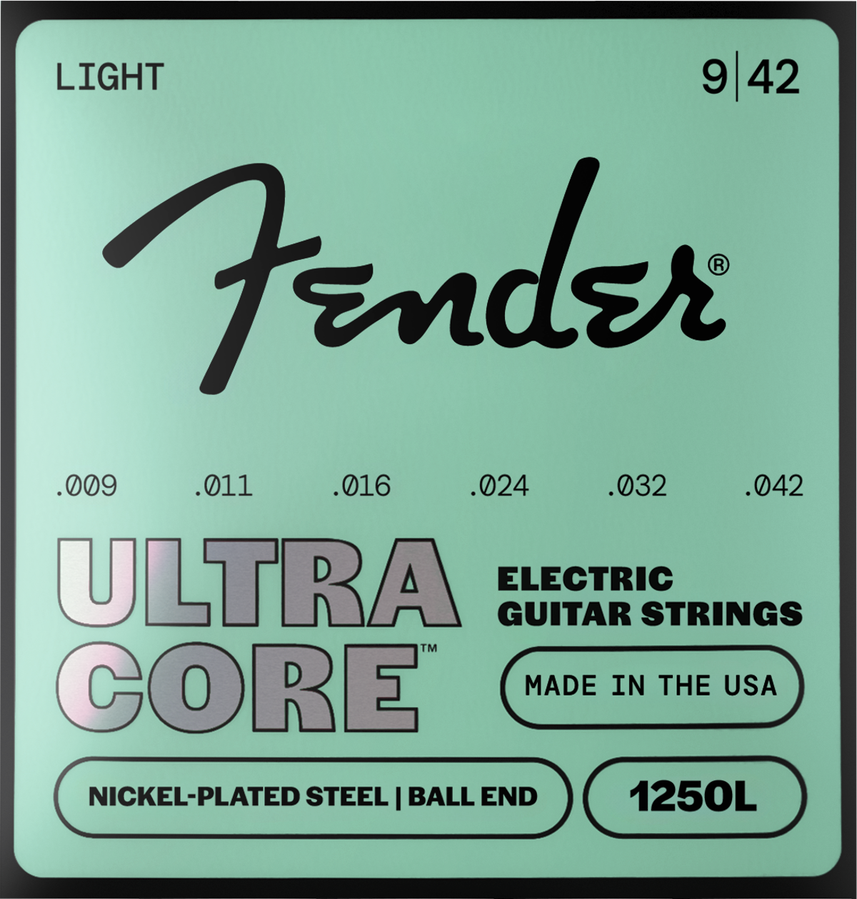 Fender 1250 Ultracore Guitar Strings, Nickel Plated Steel, Ball End, 1250L Gauges .009-.042, (6)
