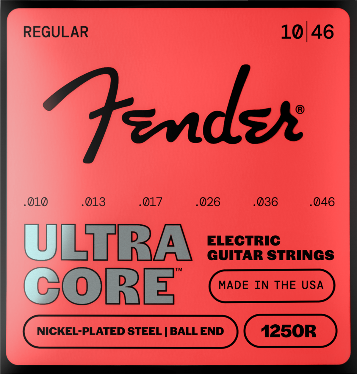 Fender 1250 Ultracore Guitar Strings, Nickel Plated Steel, Ball End, 1250R Gauges .010-.046, (6)