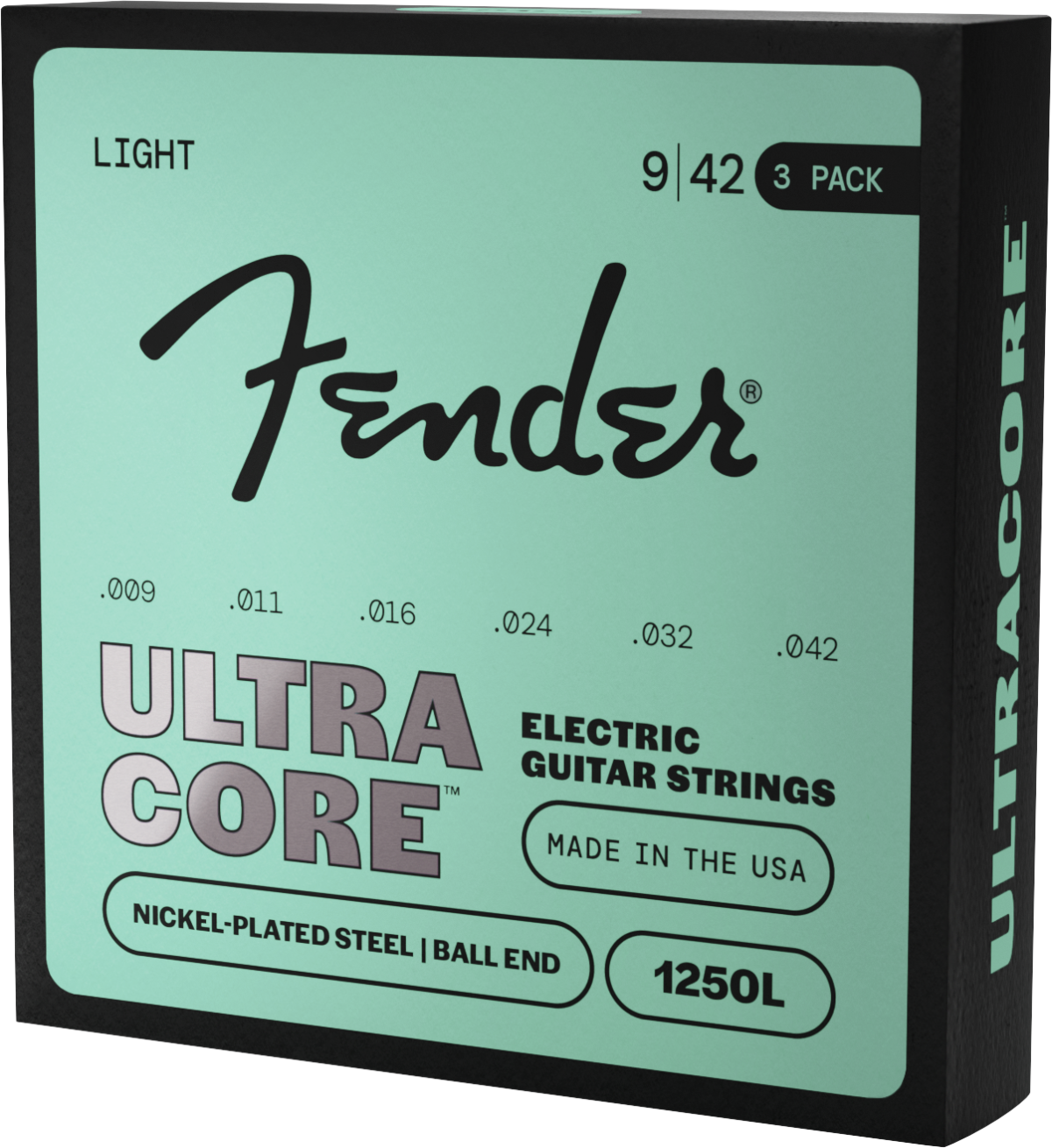 Fender 1250 Ultracore Guitar Strings, Nickel Plated Steel, Ball End, 1250L Gauges .009-.042, (6) 3-Pack