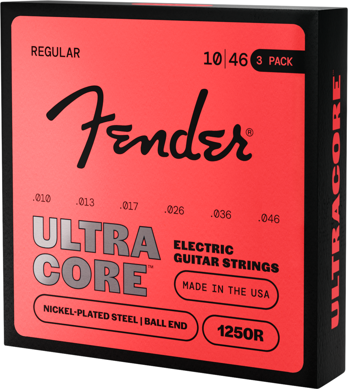 Fender 1250 Ultracore Guitar Strings, Nickel Plated Steel, Ball End, 1250R Gauges .010-.046, (6) 3-Pack