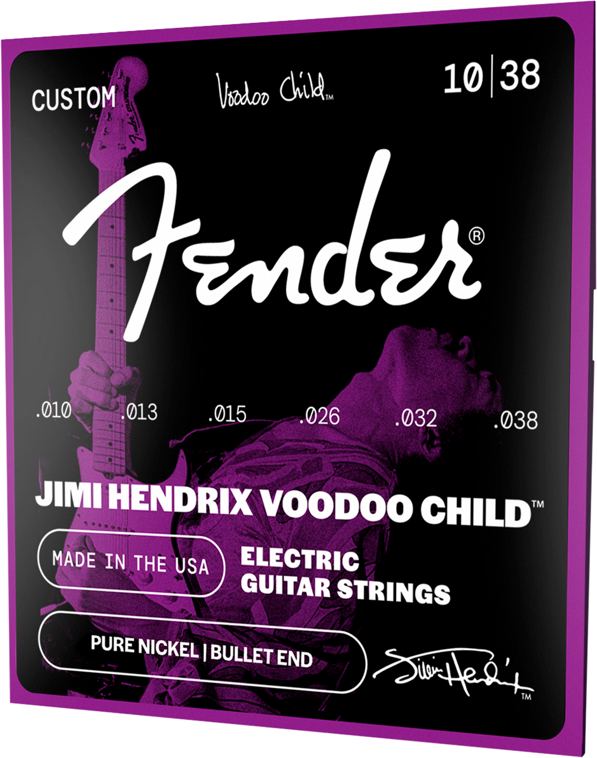 Fender Hendrix Voodoo Child Bullet End Guitar Strings, Pure Nickel, 10-38