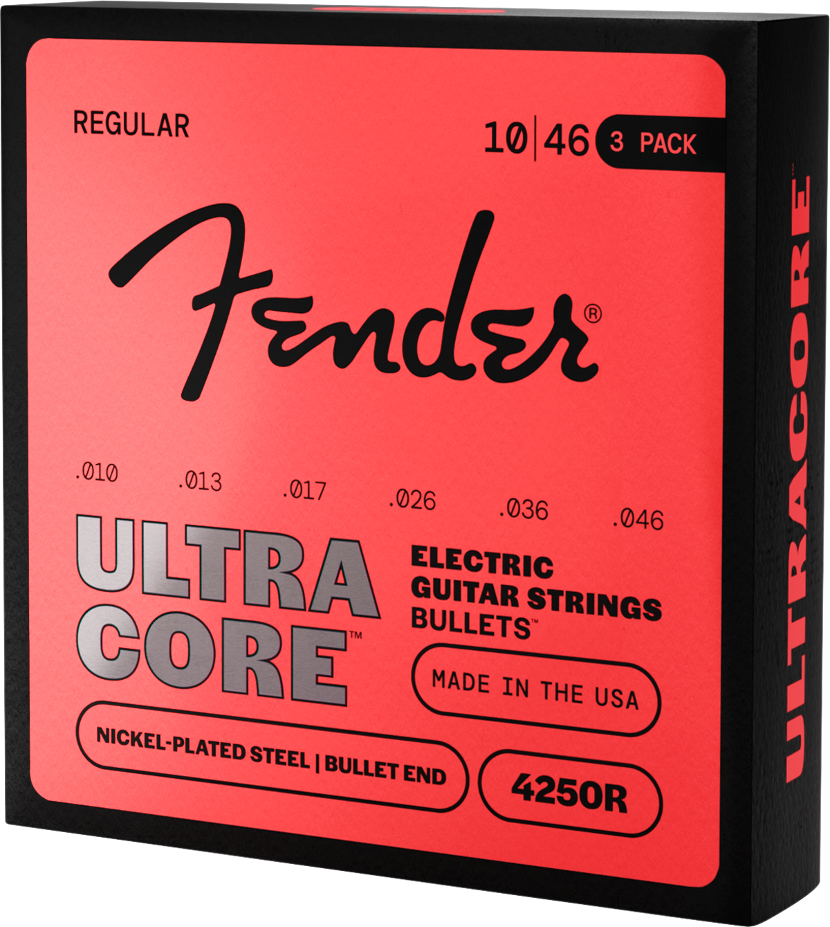 Fender 4250 Ultracore Guitar Strings, Nickel Plated Steel, Bullet End, 4250R Gauges .010-.046, (6) 3-Pack