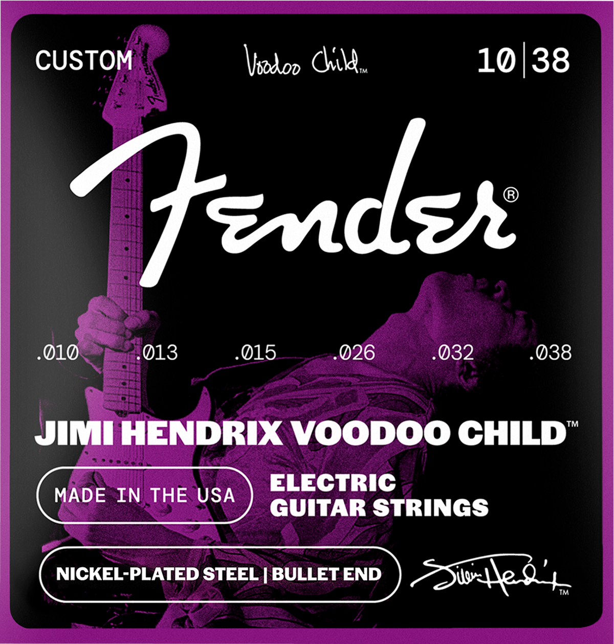 Fender Hendrix Voodoo Child Bullet End Guitar Strings (12-Pack), NPS, 10-38