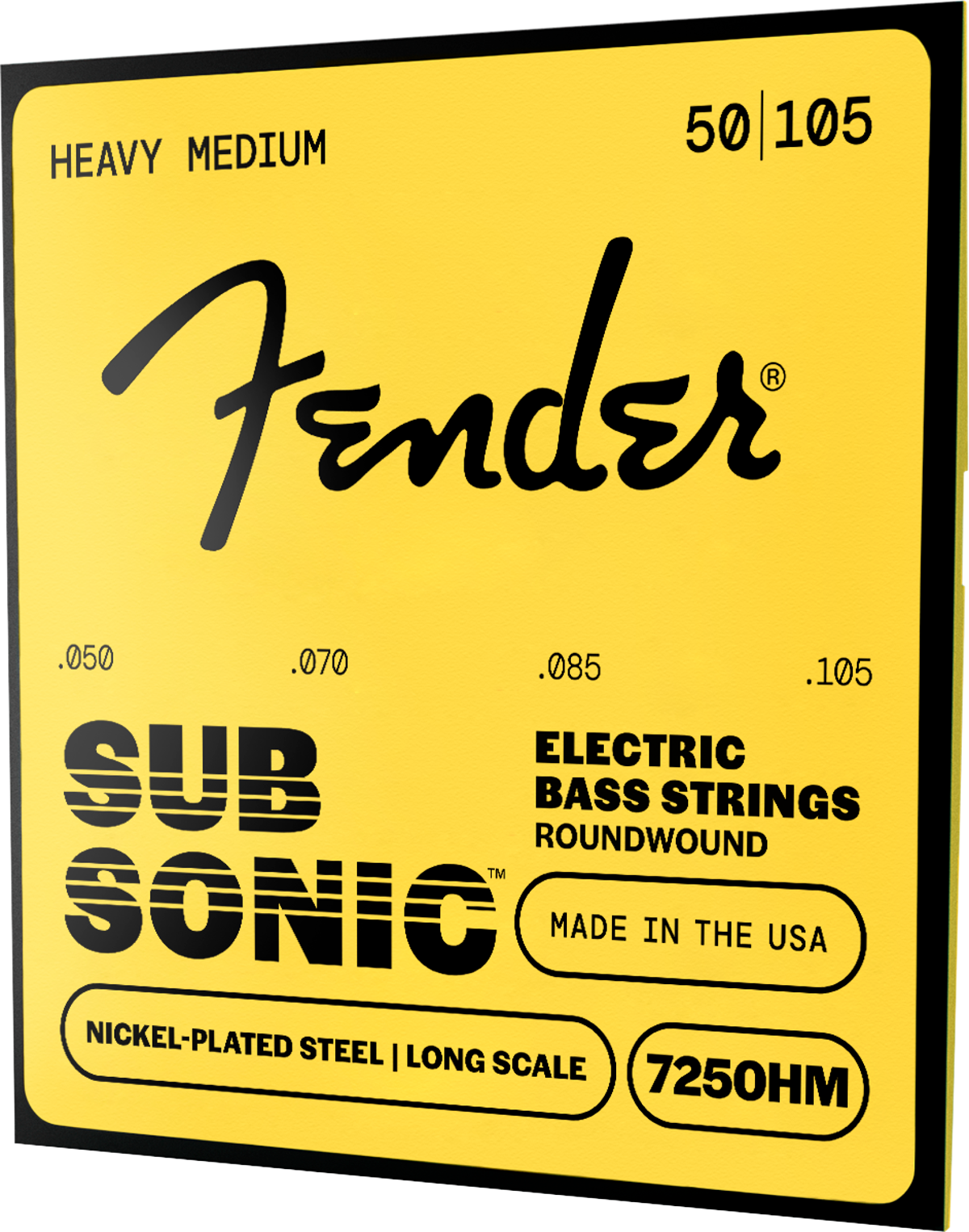 Fender 7250 Bass Strings, Nickel Plated Steel, Long Scale, 7250HM .050-.105 Gauges, Set of 4