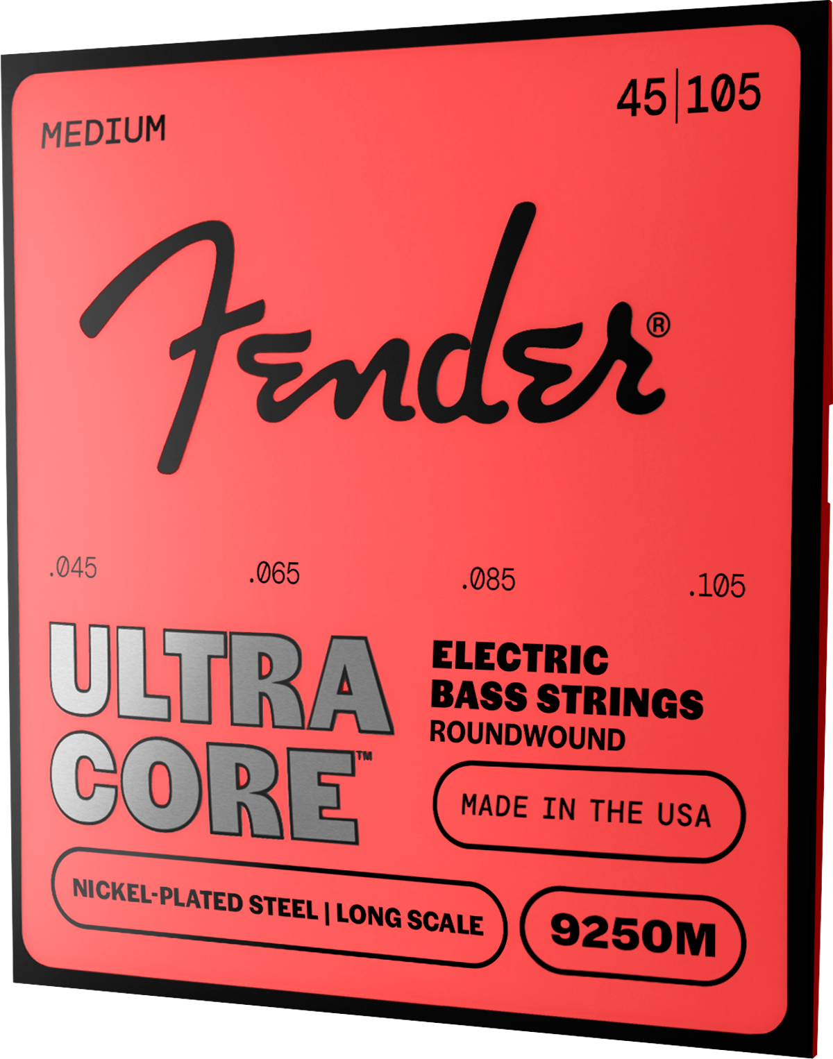 Fender 9250 Ultracore Bass Strings, Nickel Plated Steel, Ball End, 9250M Gauges .045-.105, (4)