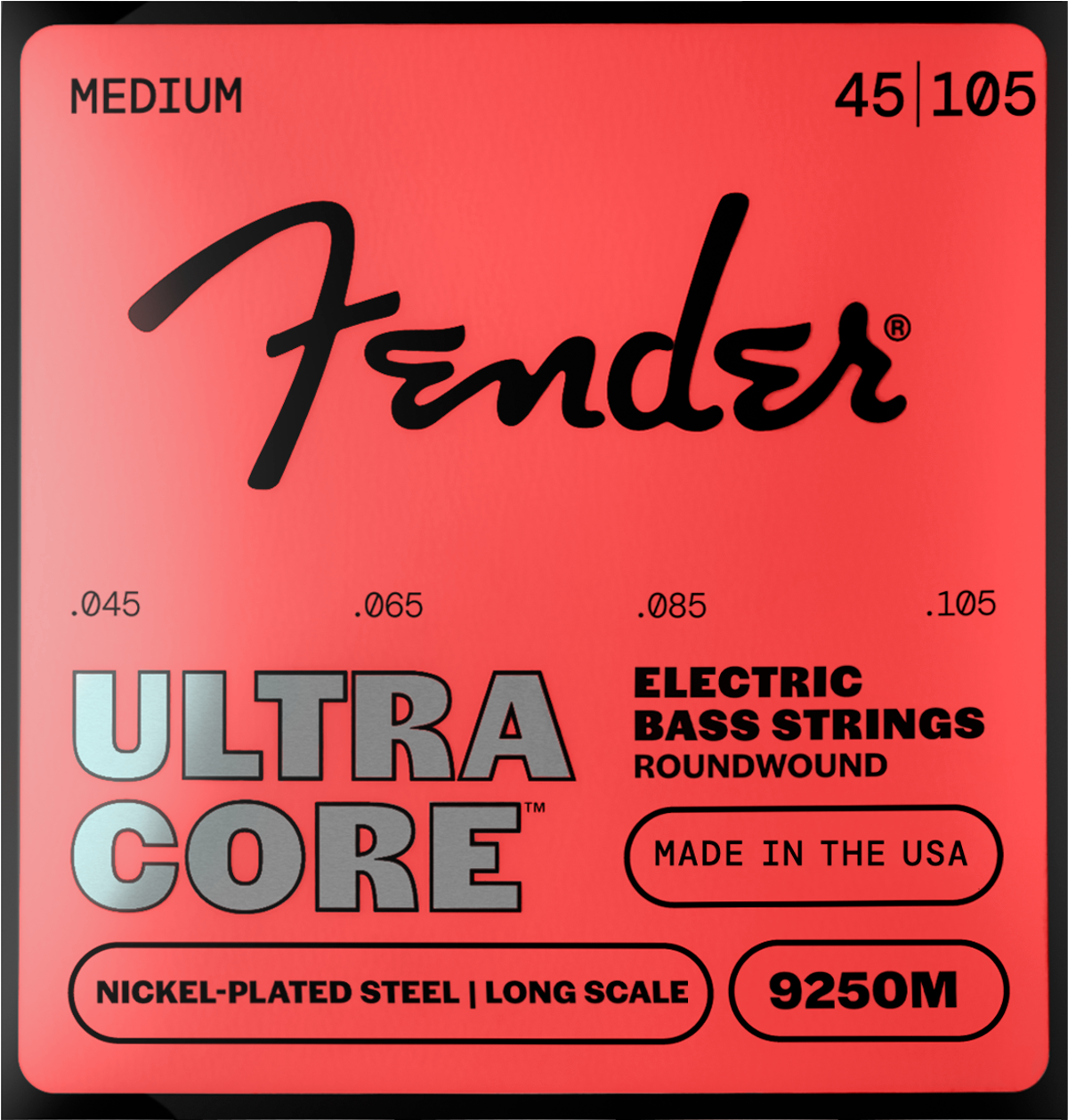 Fender 9250 Ultracore Bass Strings, Nickel Plated Steel, Ball End, 9250M Gauges .045-.105, (4)