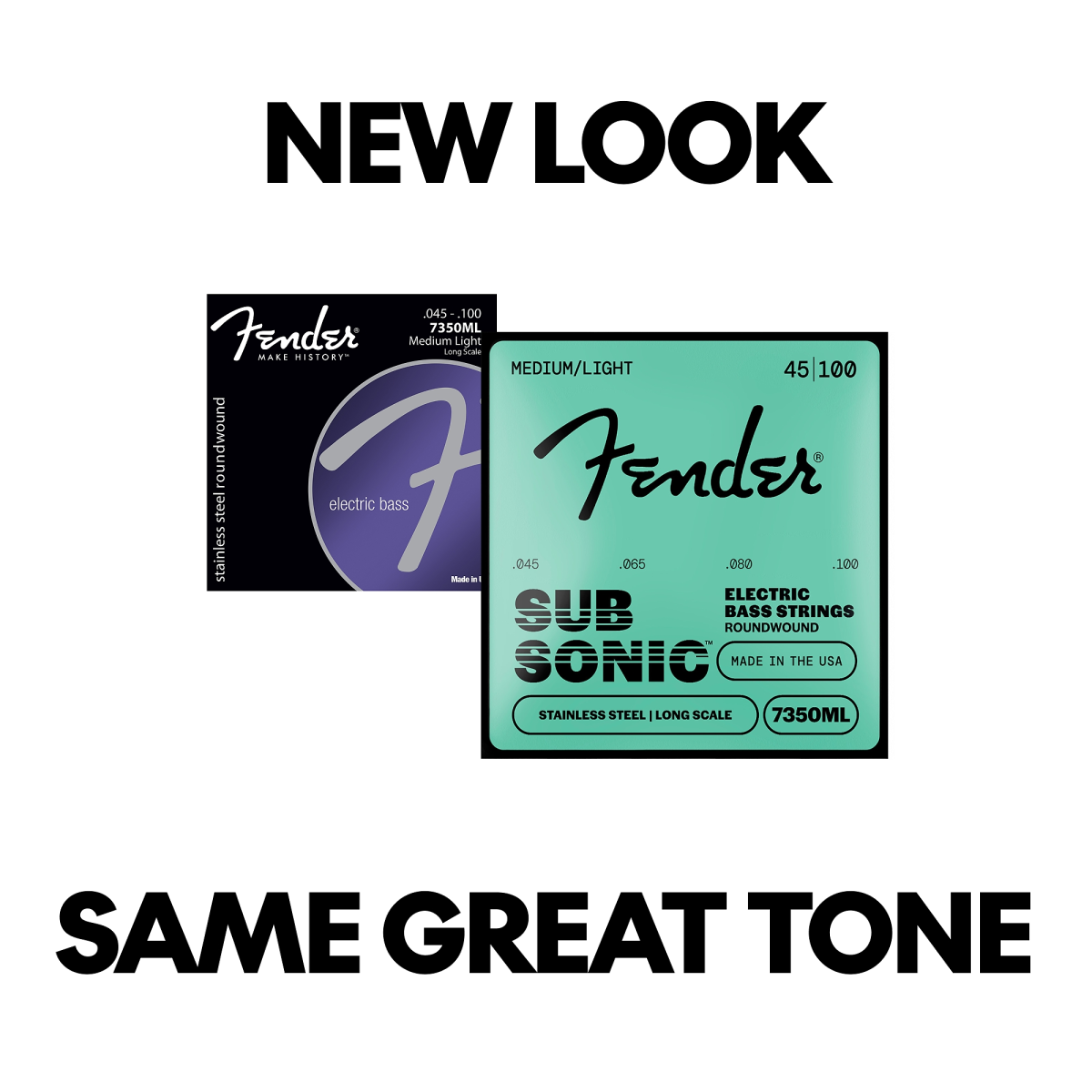 Fender Stainless 7350's Bass Strings, Stainless Steel Roundwound, Long Scale, 7350ML .045-.100 Gauges, (4)