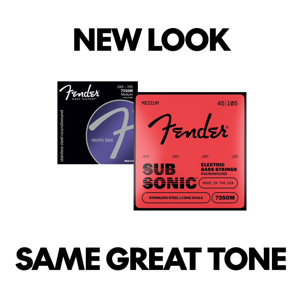 Fender Stainless 7350's Bass Strings, Stainless Steel Roundwound, Long Scale, 7350M .045-.105 Gauges, (4)
