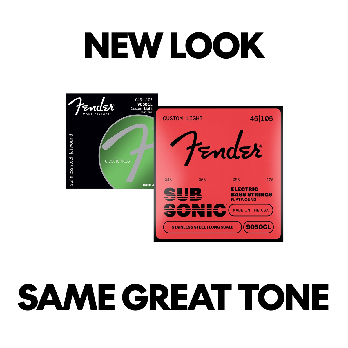 Fender Stainless 9050's Bass Strings, Stainless Steel Flatwound, 9050CL .045-.105 Gauges, (4)