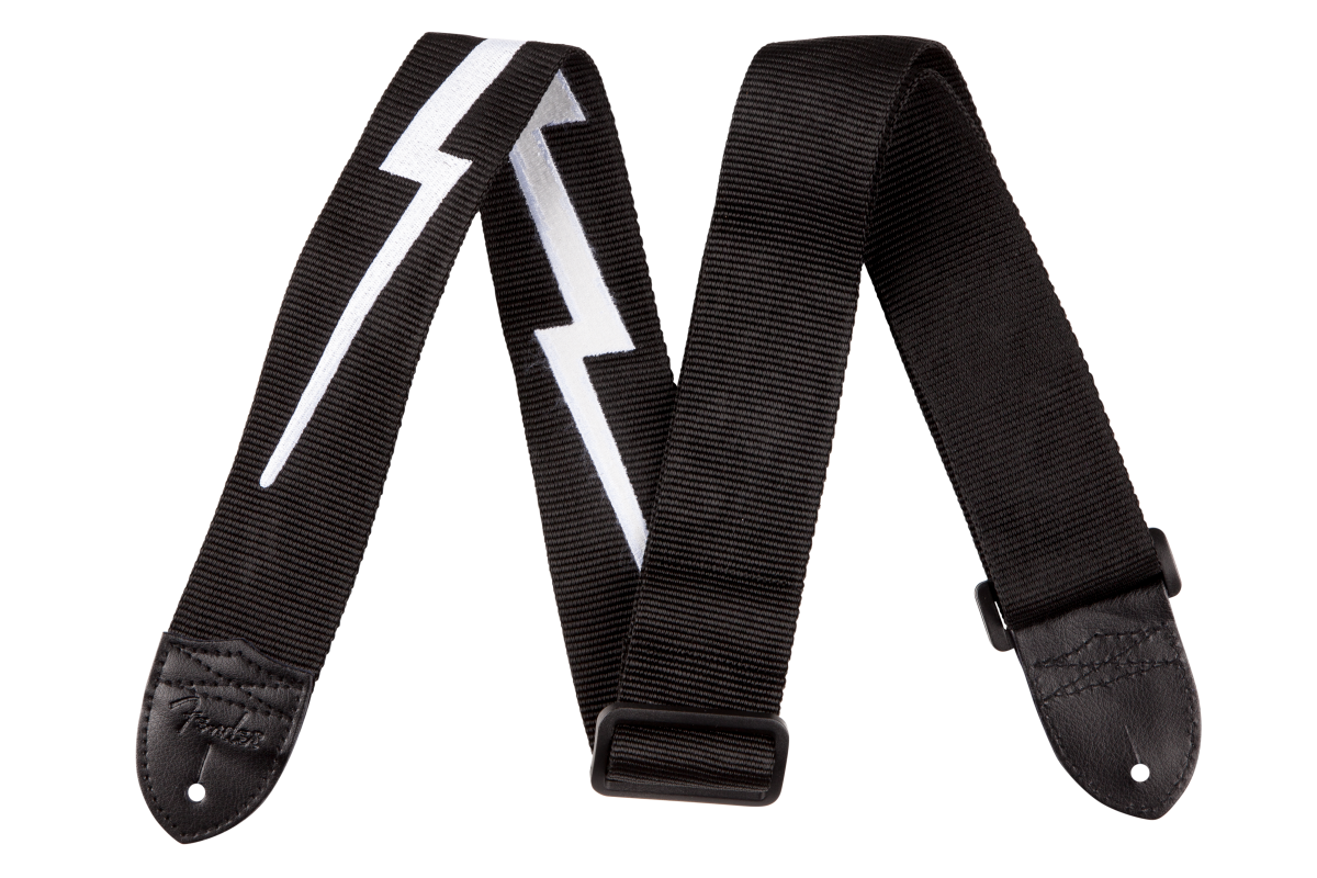 Fender Nylon Lightning Bolt Strap, Black/White