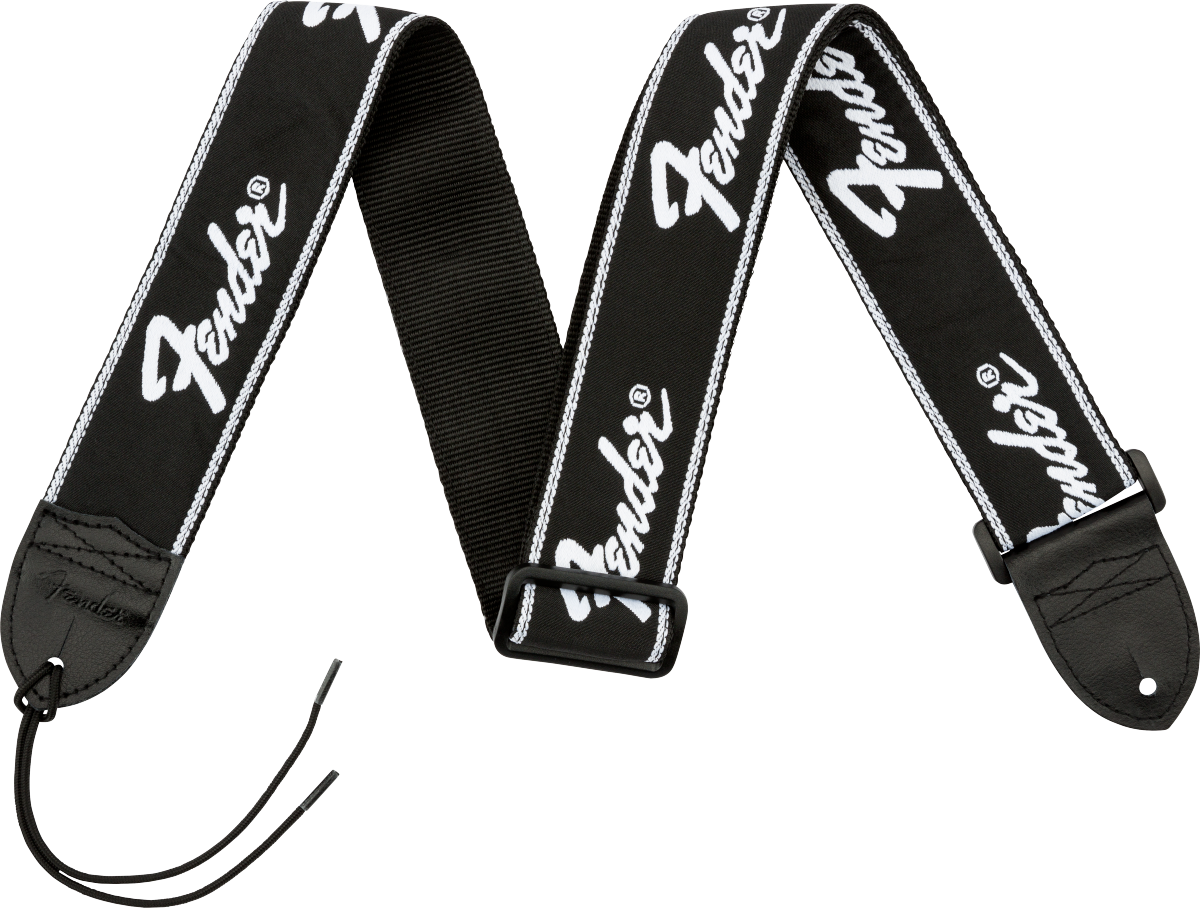 Fender Running Logo Strap, Black/White Logo