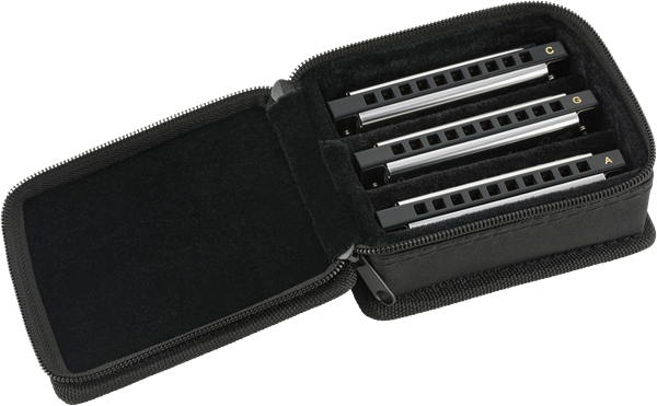 Fender Blues Deluxe Harmonica, Pack of 3, W/ Case