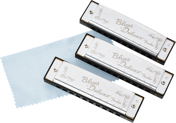 Fender Blues Deluxe Harmonica, Pack of 3, W/ Case