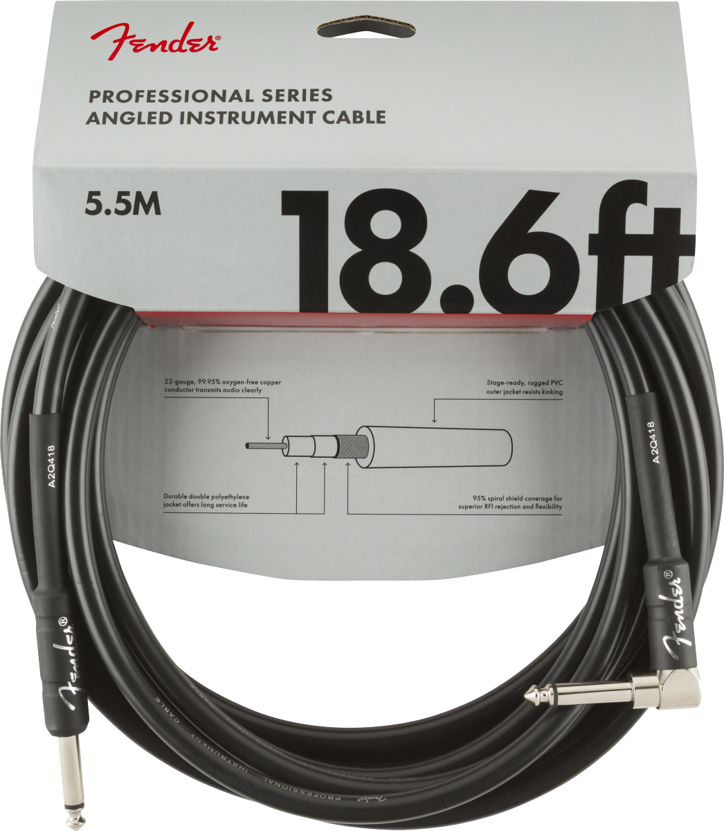 Fender Professional Series Instrument Cable, Straight/Angle, Black