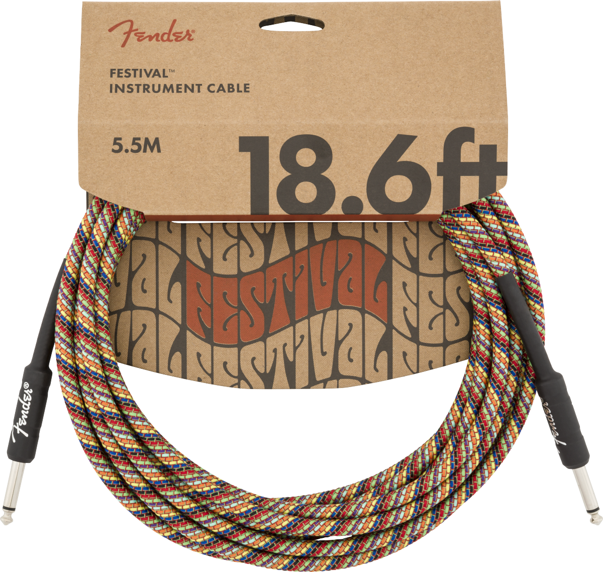 Fender Pure Hemp Festival Instrument Cable, Straight/Straight, Rainbow