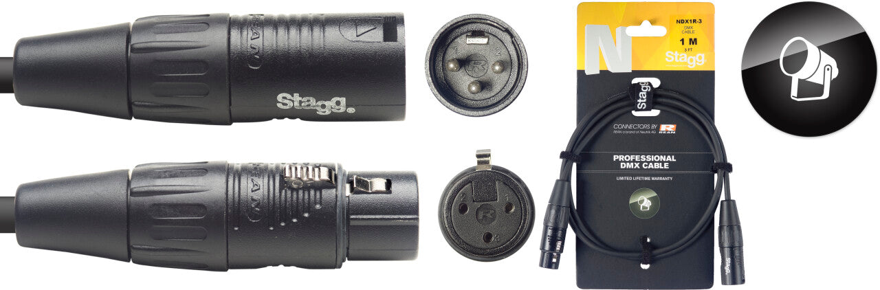 Stagg N-Series 3' DMX Cable, XLR3 to XLR3