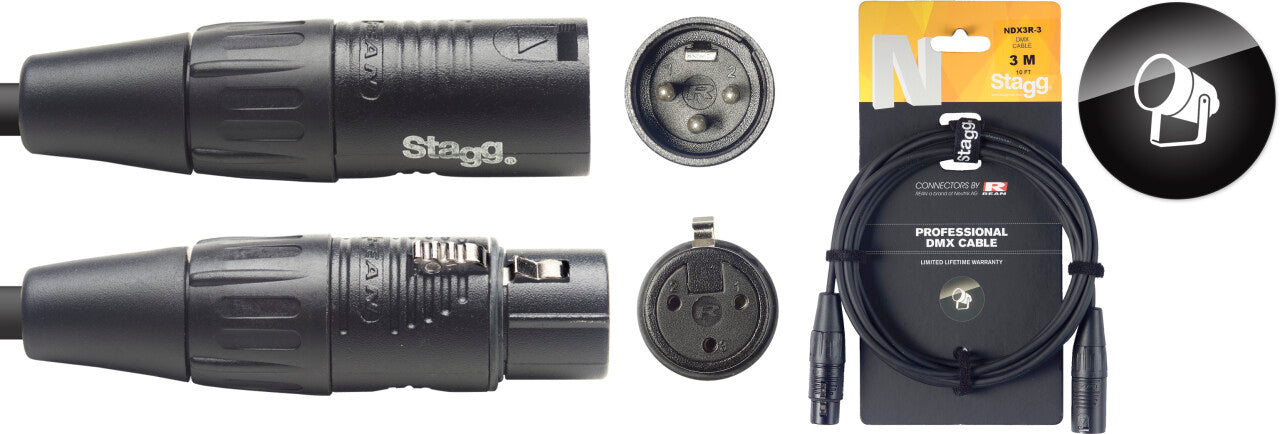 Stagg N-Series 10' DMX Cable, XLR3 to XLR3