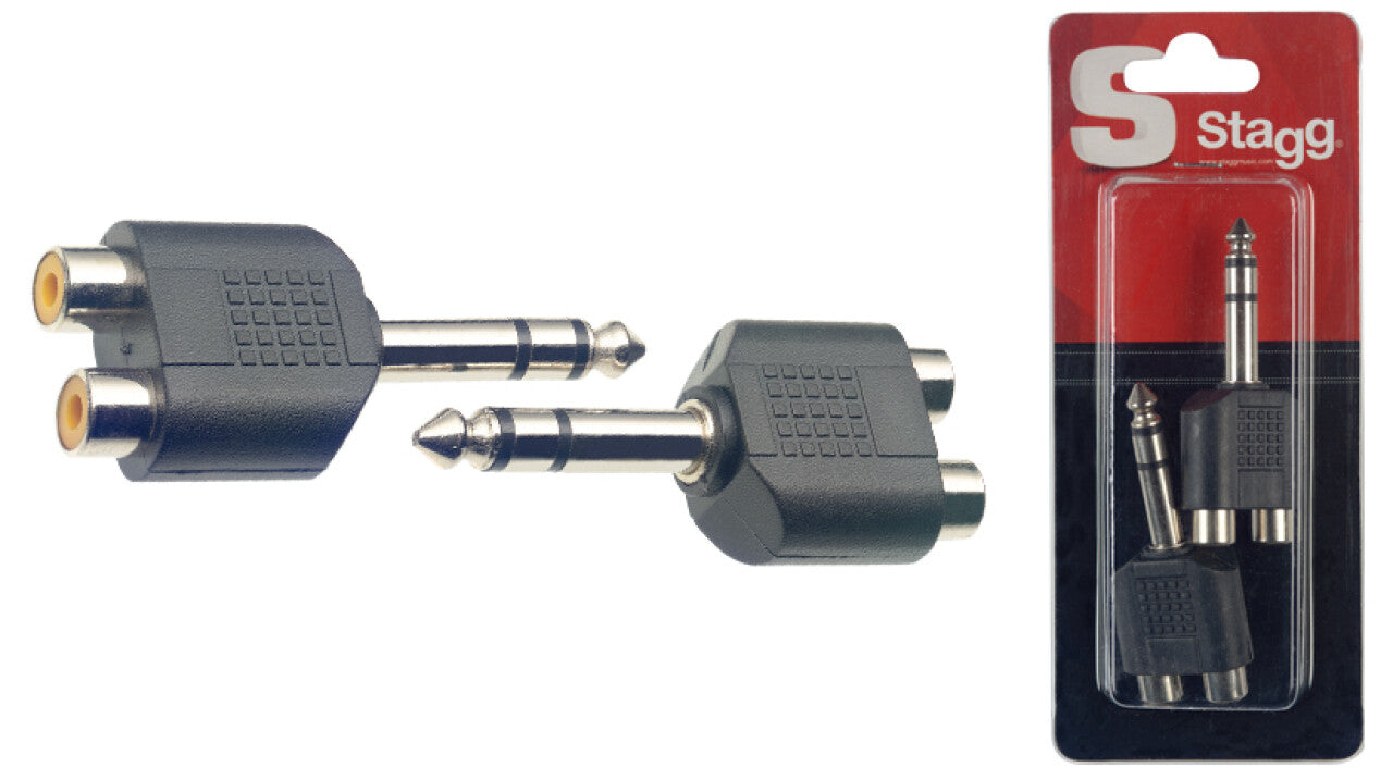 Stagg Dual RCA Female to 1/4" TRS Male Adapter, 2-Pack