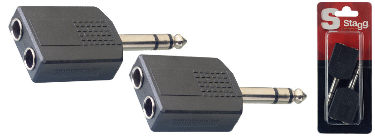 Stagg Dual 1/4" TS Female to 1/4" TS Male Adapter, 2-Pack