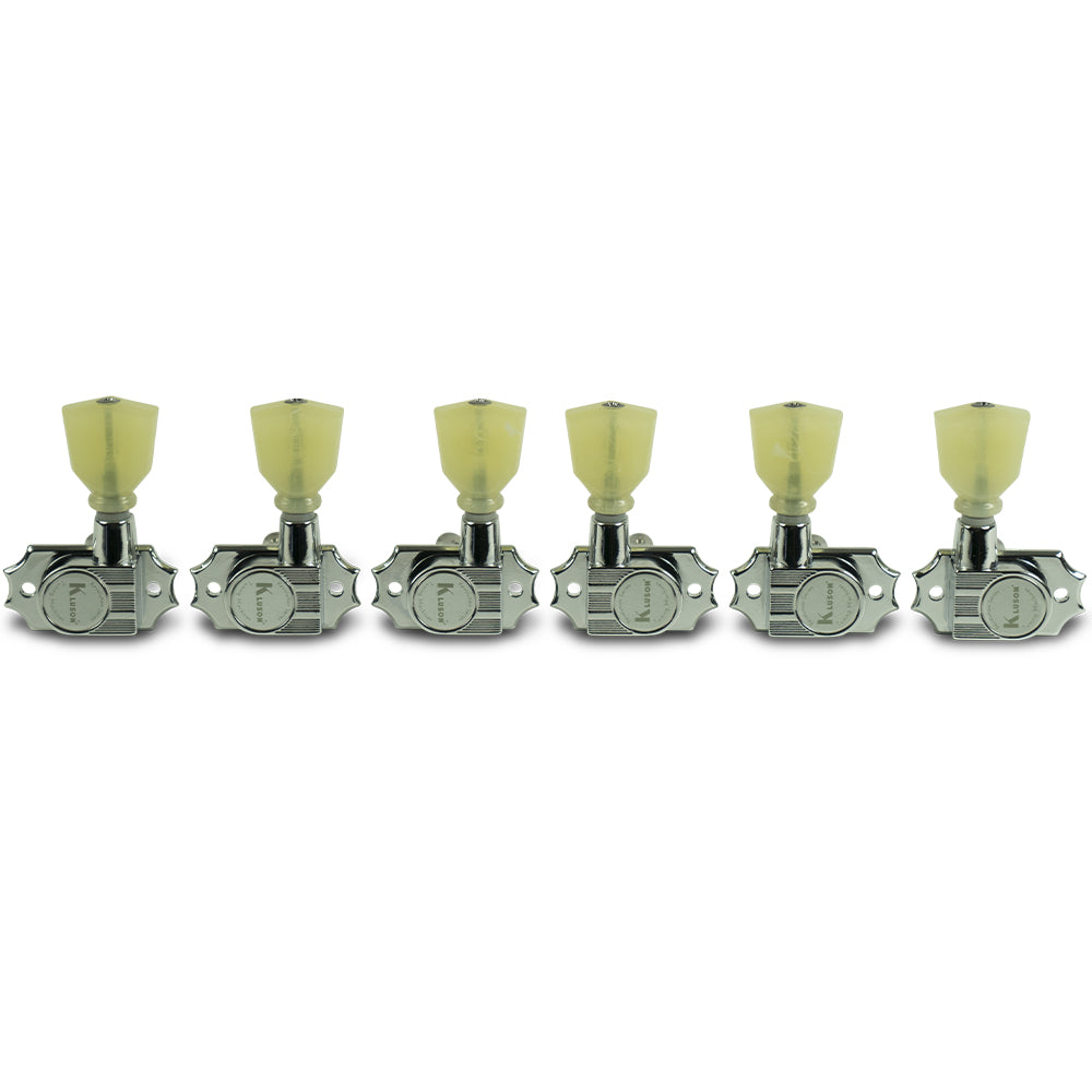 Kluson Revolution Series G-Mount Non-Collared 3x3 Tuning Machines, Plastic Keystone Button