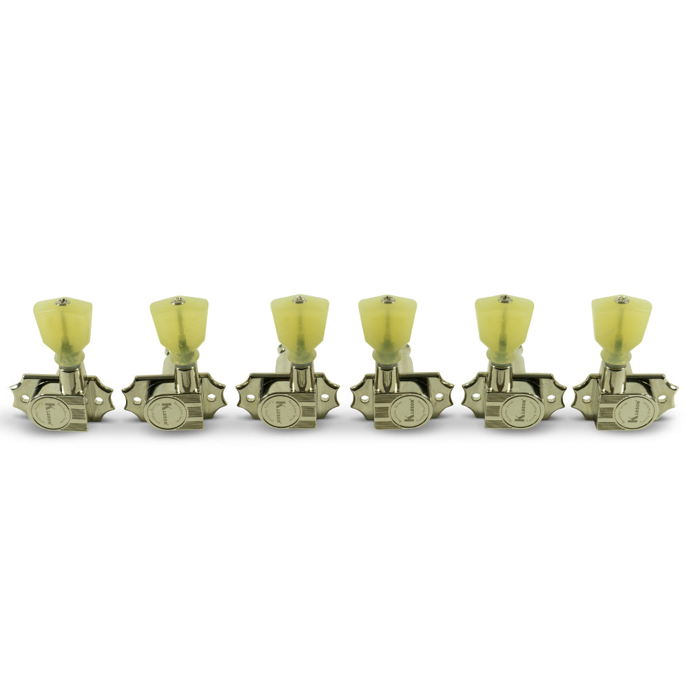 Kluson Revolution Series G-Mount Non-Collared 3x3 Tuning Machines, Plastic Keystone Button