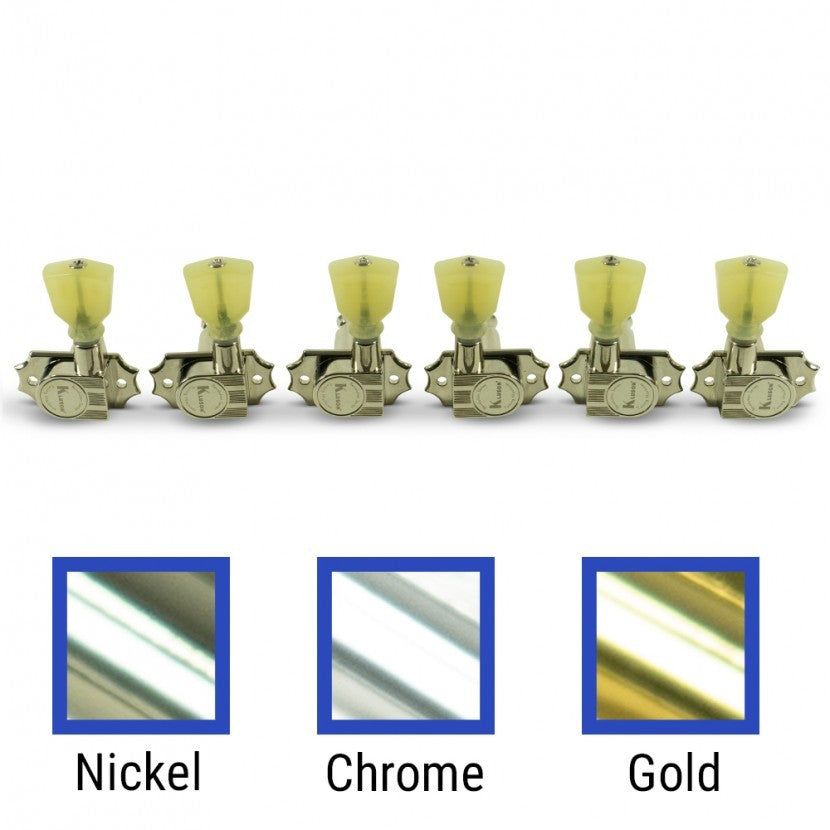 Kluson Revolution Series G-Mount Non-Collared 3x3 Tuning Machines, Plastic Keystone Button