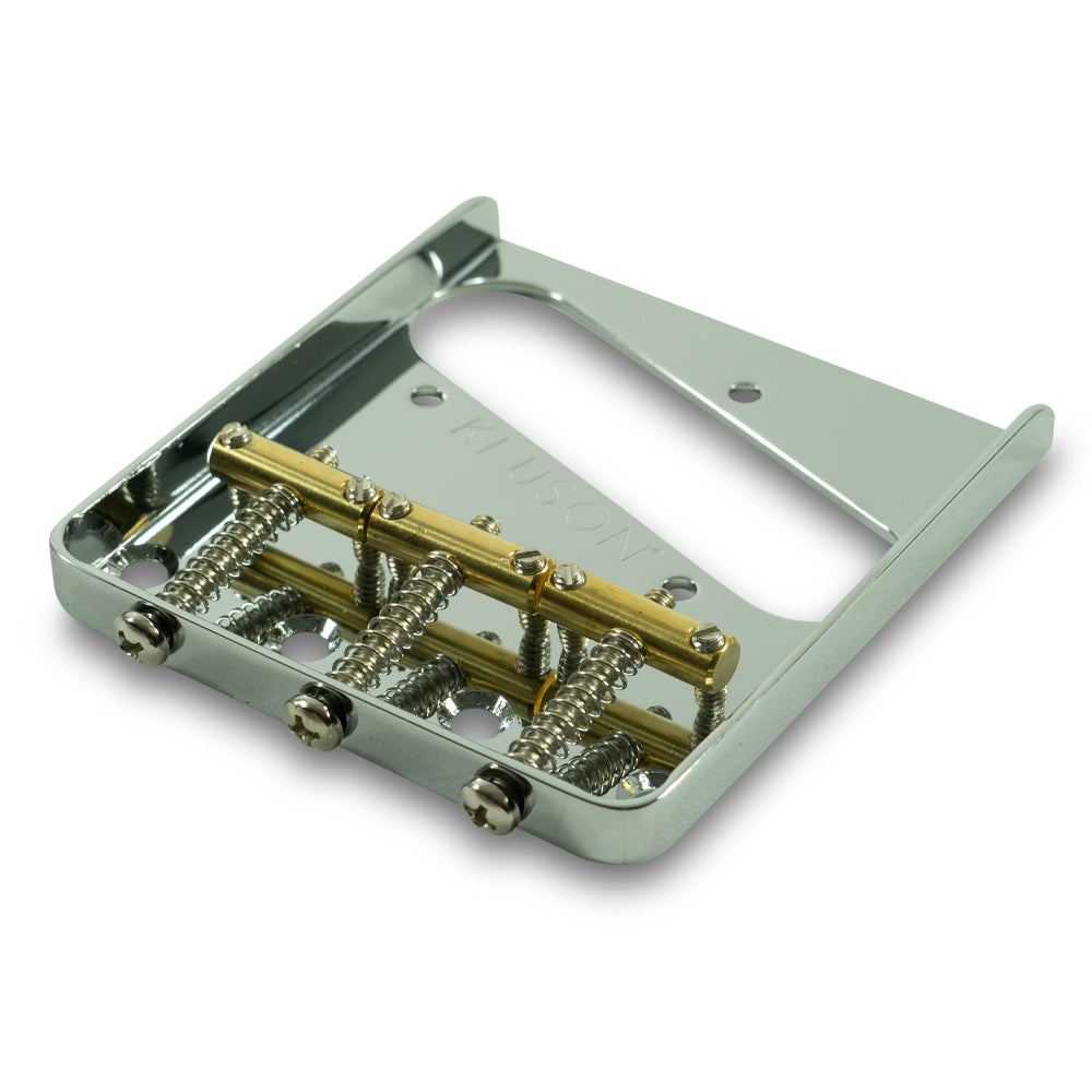Kluson Vintage Fender Tele Bridge, Steel w/ Brass Saddles, Gloss Finish