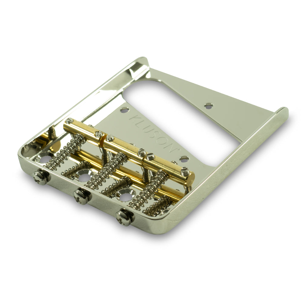 Kluson Vintage Fender Tele Bridge, Steel w/ Brass Saddles, Gloss Finish