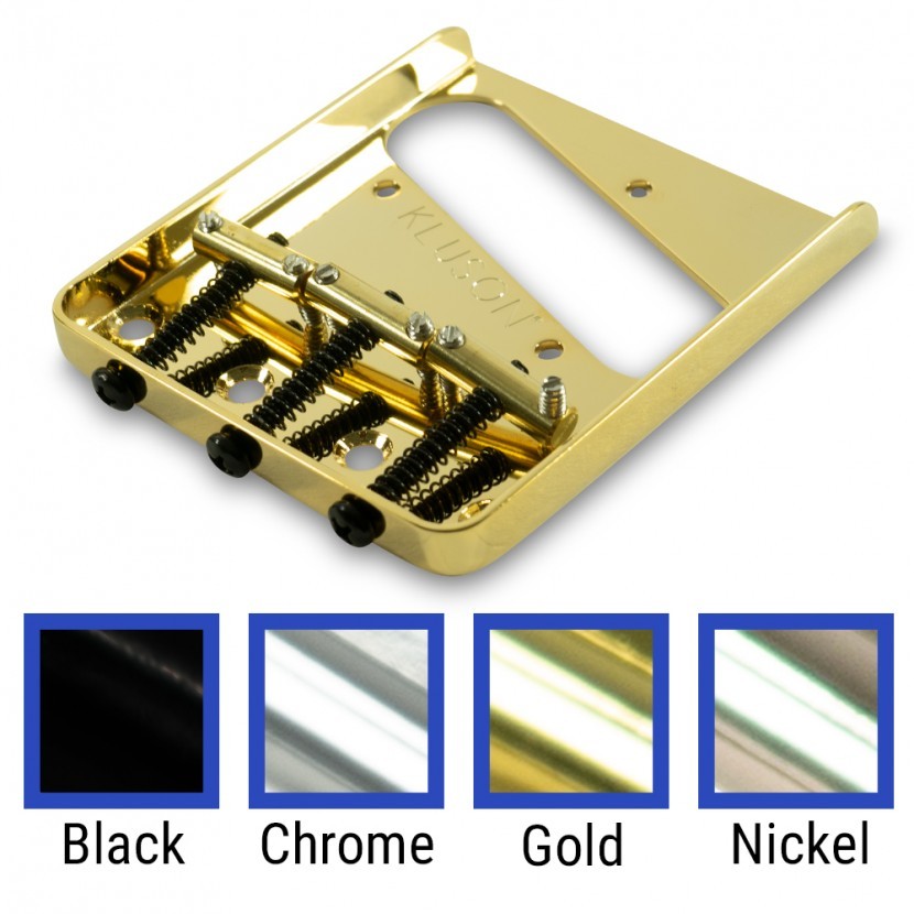 Kluson Vintage Fender Tele Bridge, Steel w/ Brass Saddles, Gloss Finish