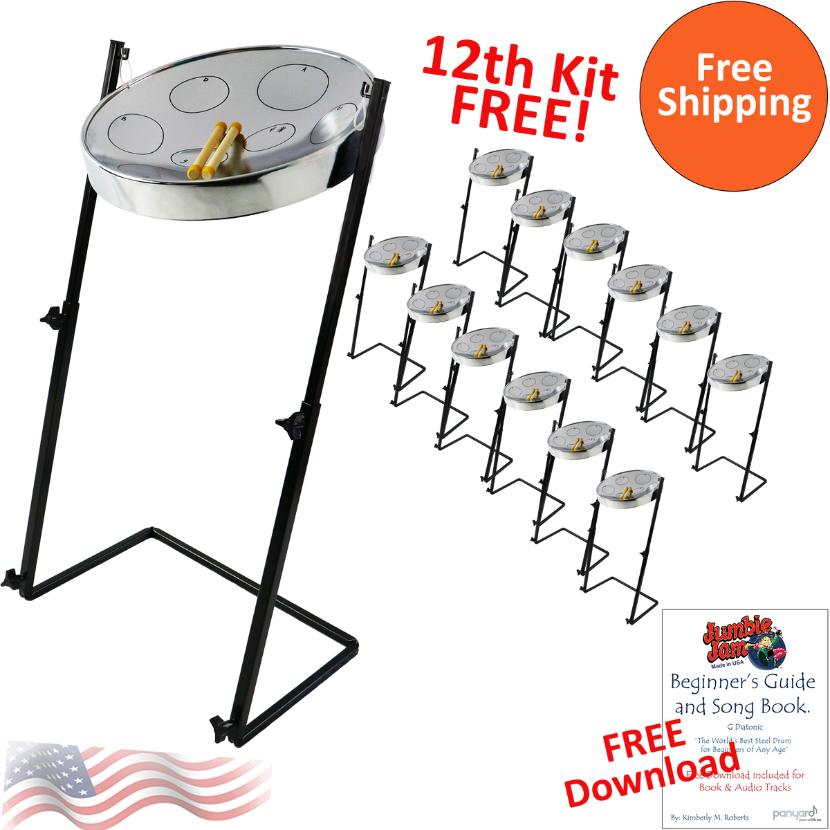 Panyard Jumbie Jam Steel Drum Kit 12-Pack w/ Z-Floor Stand