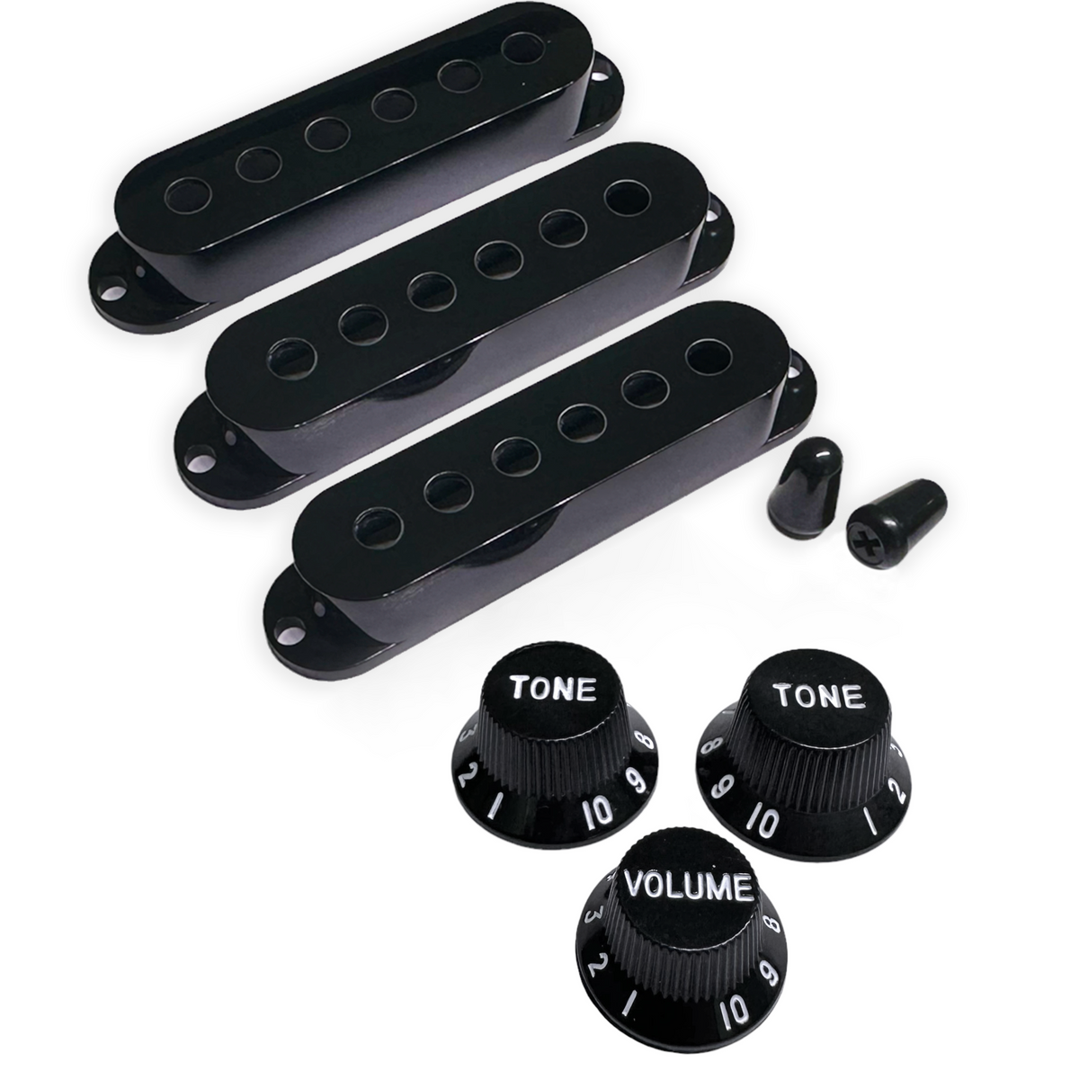Axlabs Modern Style Strat Accessory Kit, Black w/ White Lettering