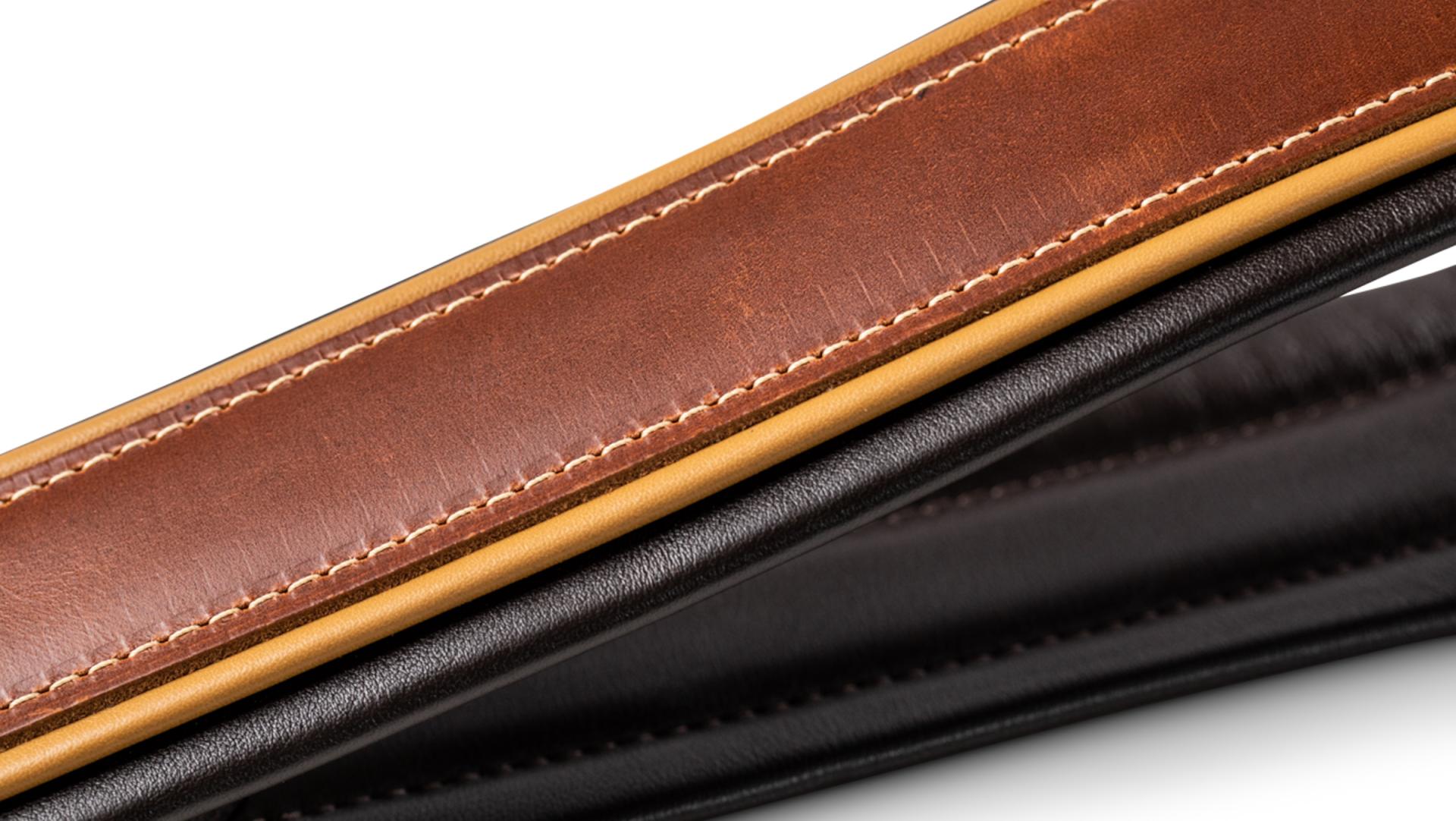 Taylor Century 2.5" Medium Brown Leather Guitar Strap, Medium Brown/Butterscotch/Black