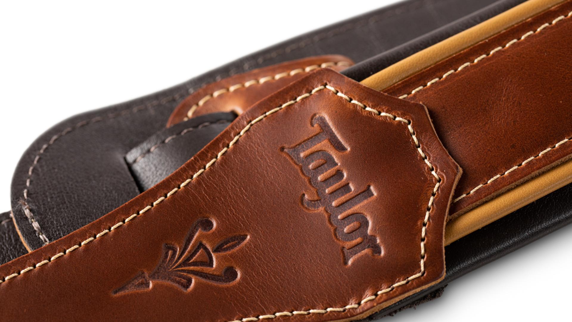 Taylor Century 2.5" Medium Brown Leather Guitar Strap, Medium Brown/Butterscotch/Black