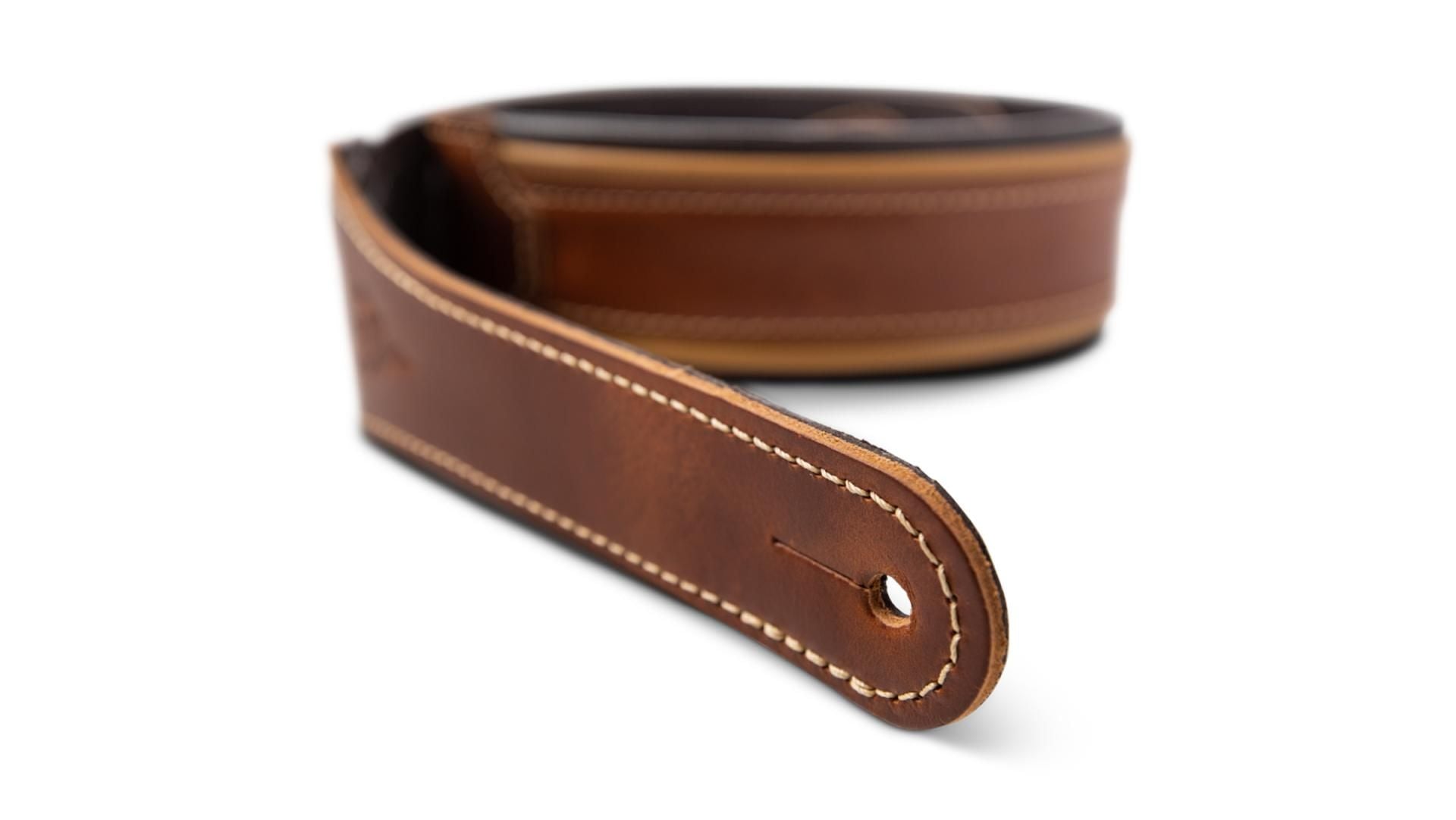 Taylor Century 2.5" Medium Brown Leather Guitar Strap, Medium Brown/Butterscotch/Black