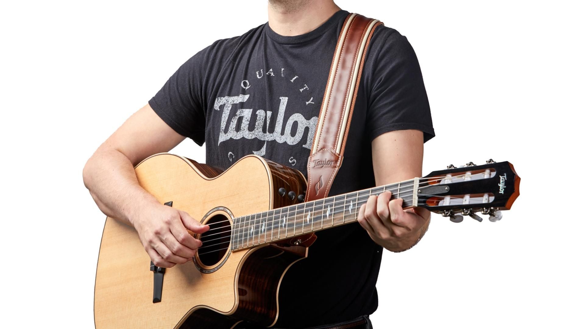 Taylor Element 2.5" Leather Guitar Strap, Brown/Cream