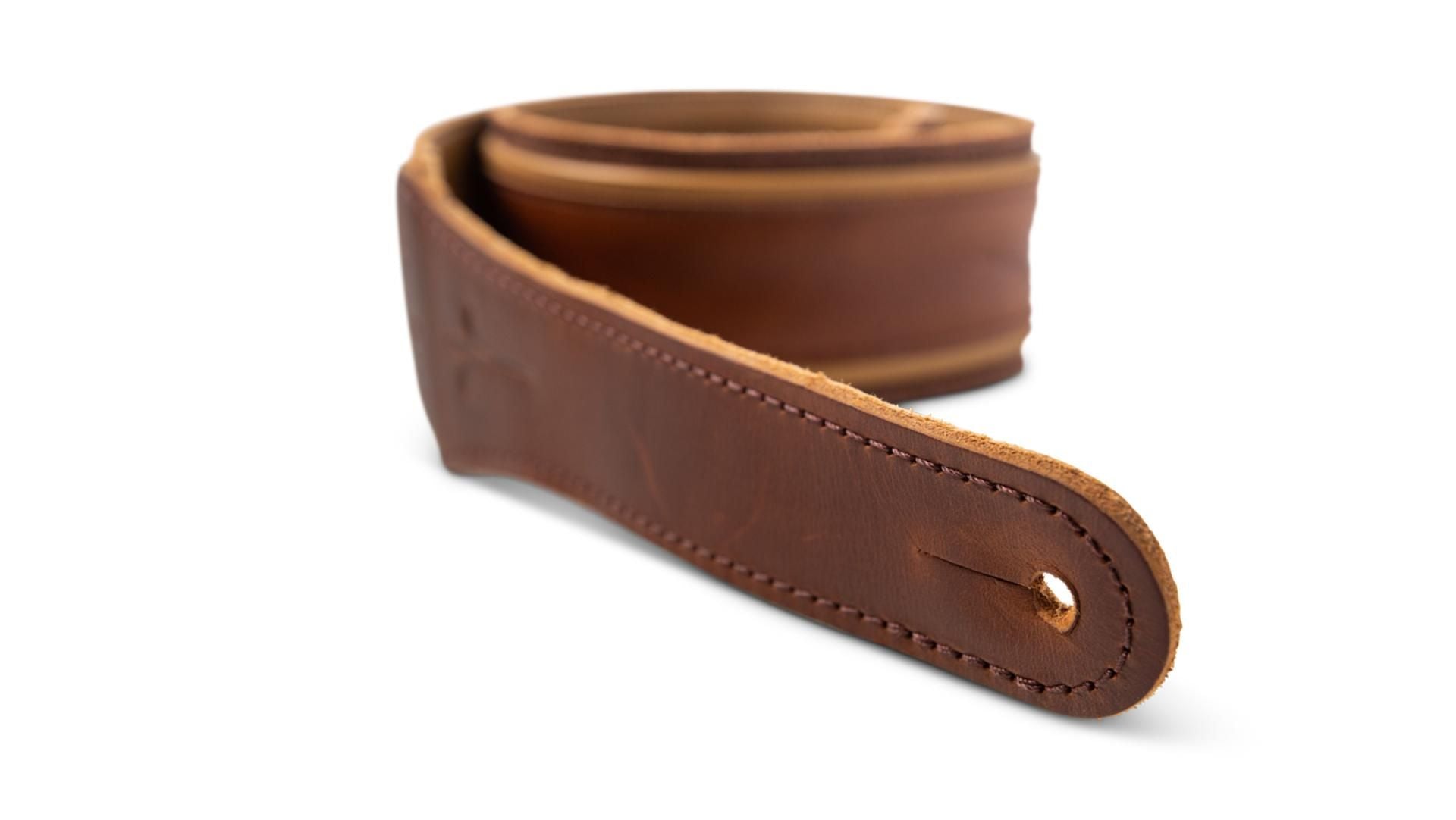 Taylor Spring Vine 2.5" Leather Guitar Strap, Medium Brown w/ Butterscotch Trim