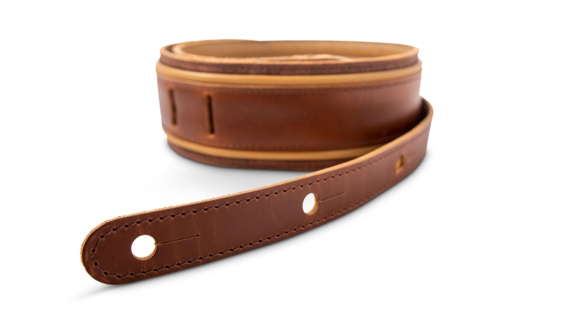 Taylor Spring Vine 2.5" Leather Guitar Strap, Medium Brown w/ Butterscotch Trim