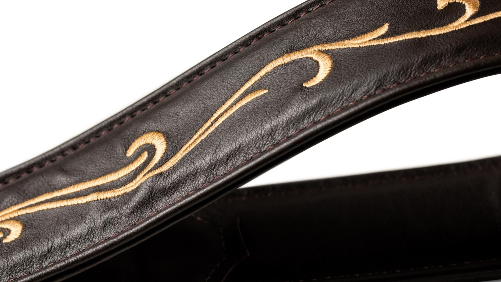 Taylor Spring Vine 2.5 Leather Guitar Strap, Chocolate Brown w/ Embroidered Vine Pattern