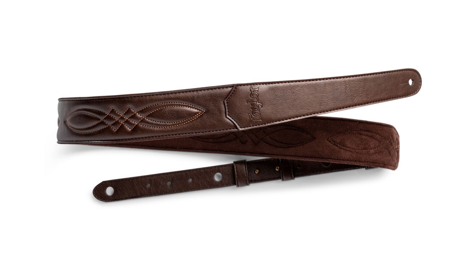 Taylor 2" Vegan Leather Guitar Strap, Glossy Chocolate Brown w/ Embossed Logo