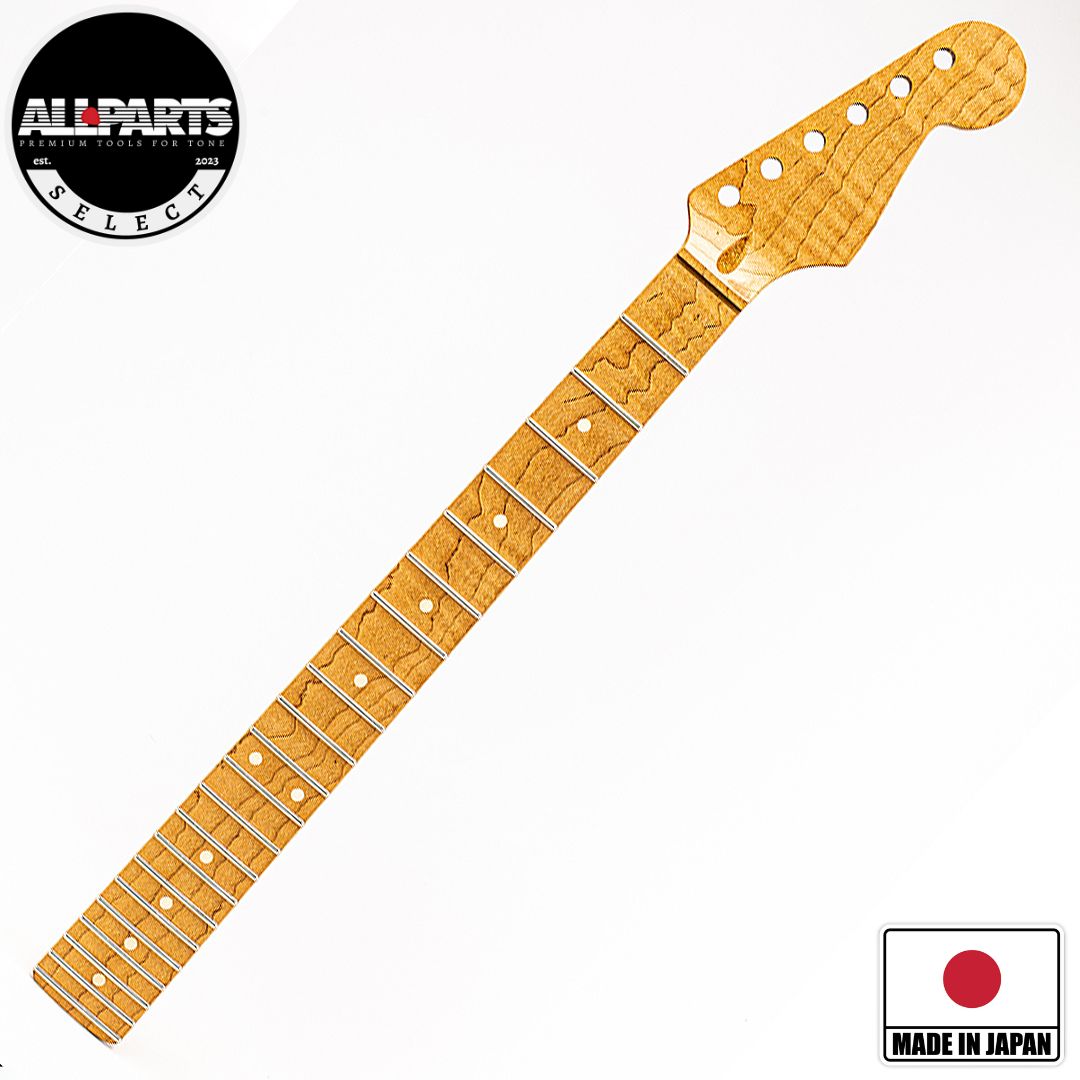 Allparts Select Unfinished AAA+ Roasted Flame Maple "Ultra-MOD" Neck for Strat, Maple Fretboard - Licensed by Fender