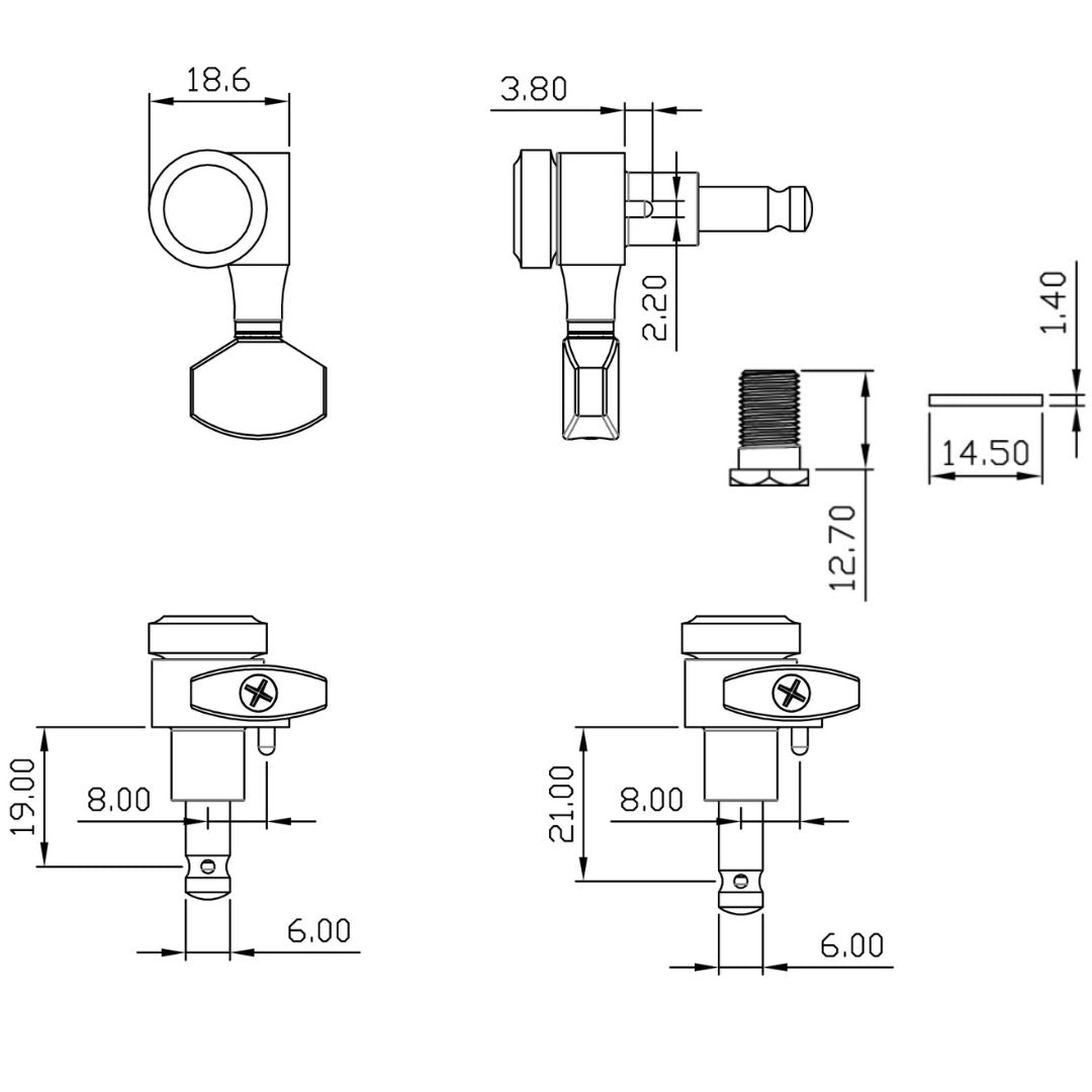 Top Lock 6-In-Line Mini Locking Tuning Keys, Single Pin