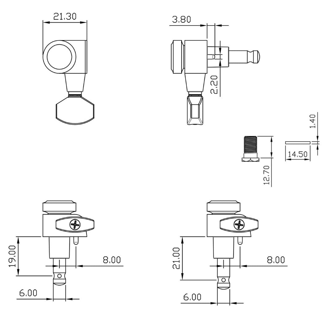 Top Lock 6-In-Line Mid-Sized Locking Tuning Keys, Single Pin