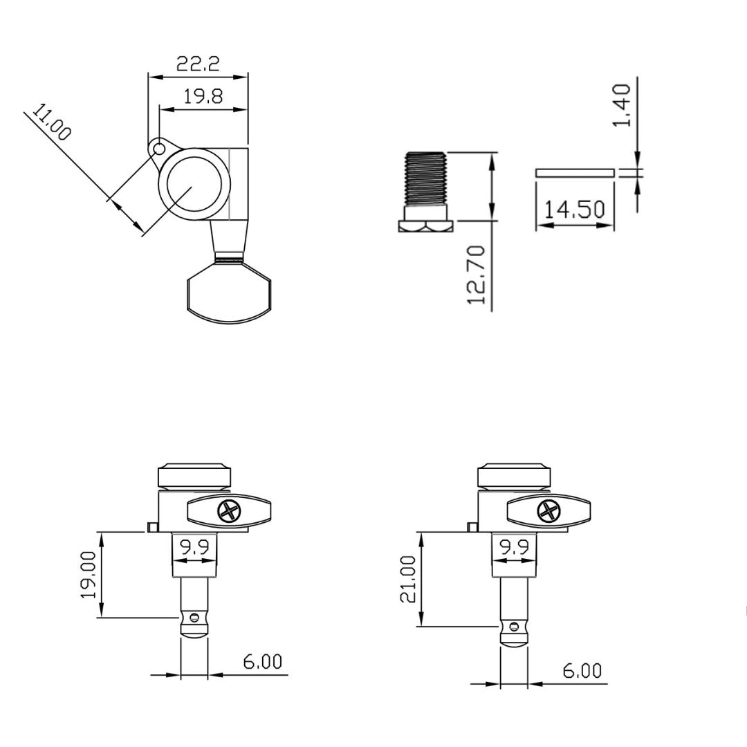 Top Lock 6-In-Line Mid-Size Locking Tuning Keys