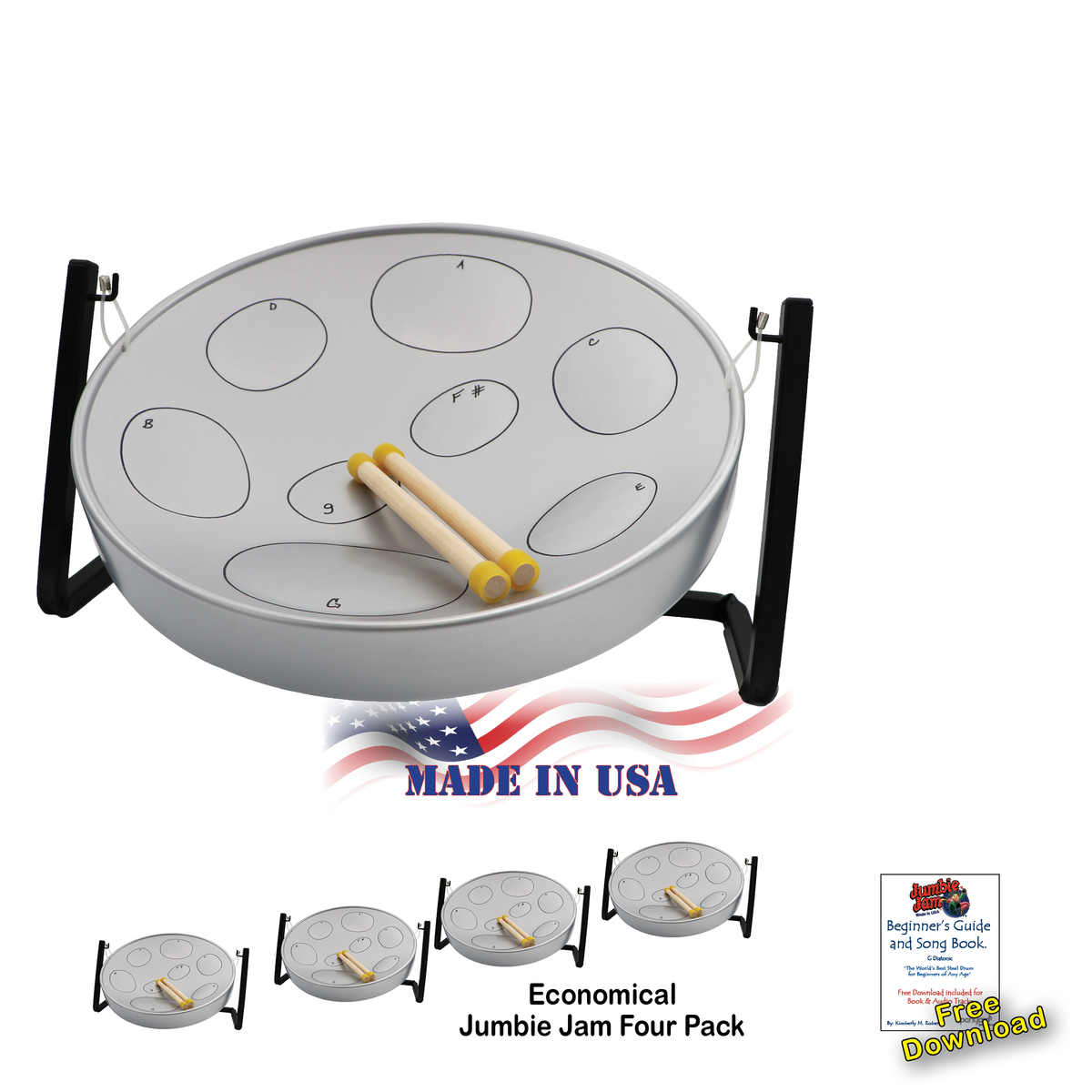 Panyard Jumbie Jam Steel Drum Kit 4-Pack w/ Table Top Stand