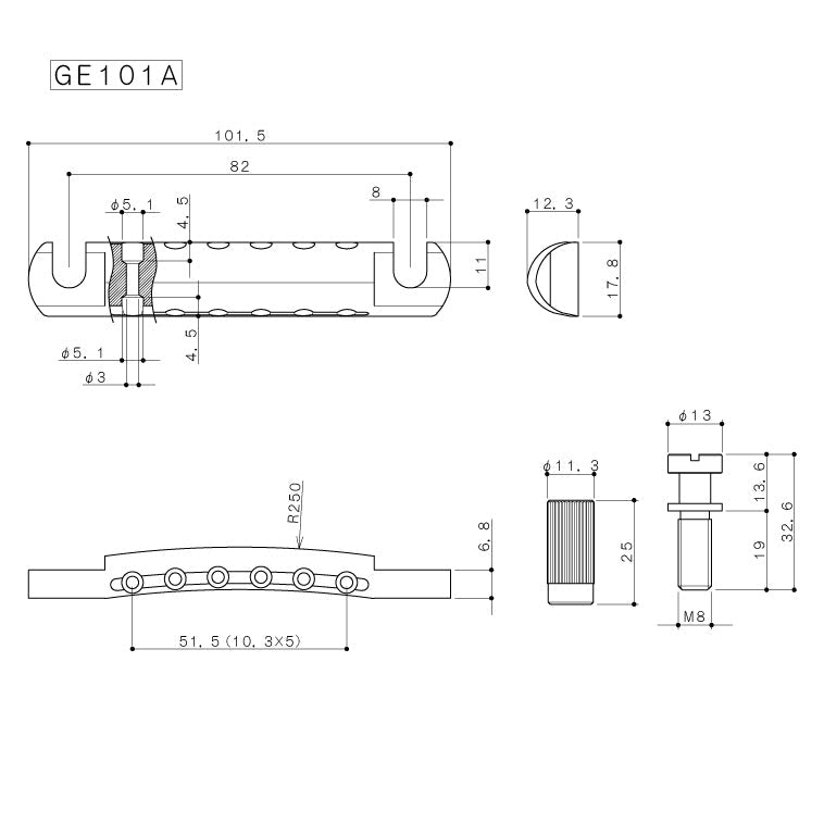 Featherweight Stop Tailpiece, USA Studs/Anchors