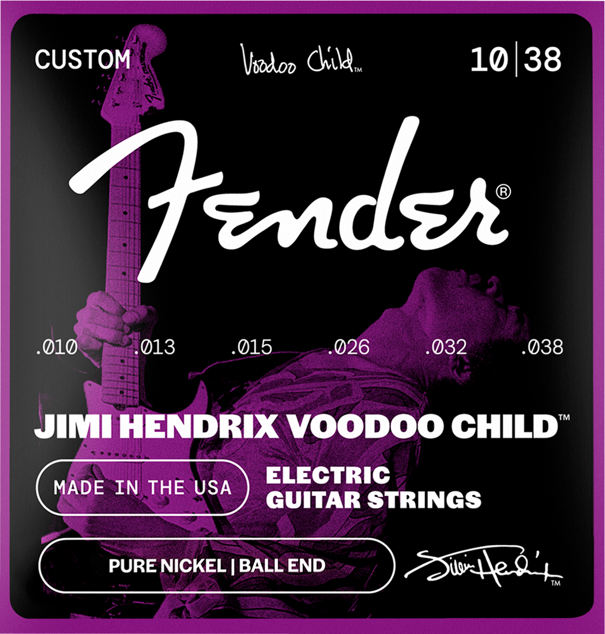 Fender Hendrix Voodoo Child Ball End Guitar Strings (5-Pack), Pure Nickel, 10-38