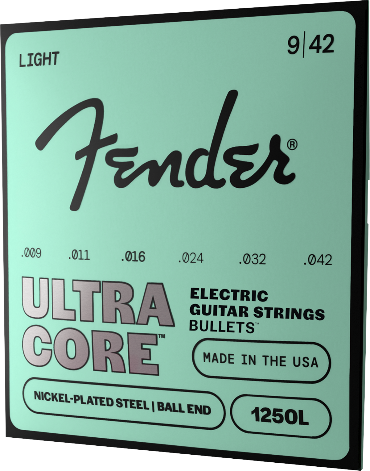 Fender 1250 Ultracore Guitar Strings, Nickel Plated Steel, Ball End, 1250L Gauges .009-.042, (6)